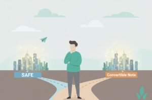 A founder chooses between SAFE notes and convertible notes for their startup funding
