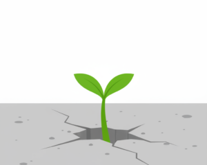 sprout growing from concrete, a metaphor for early-stage startup traction and growth