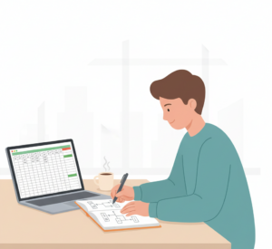 A founder planning the logic for their startup financial model.